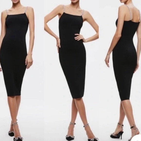 Camila Coelho black Jude rhinestone straps fine knit dress M - Picture 3 of 10